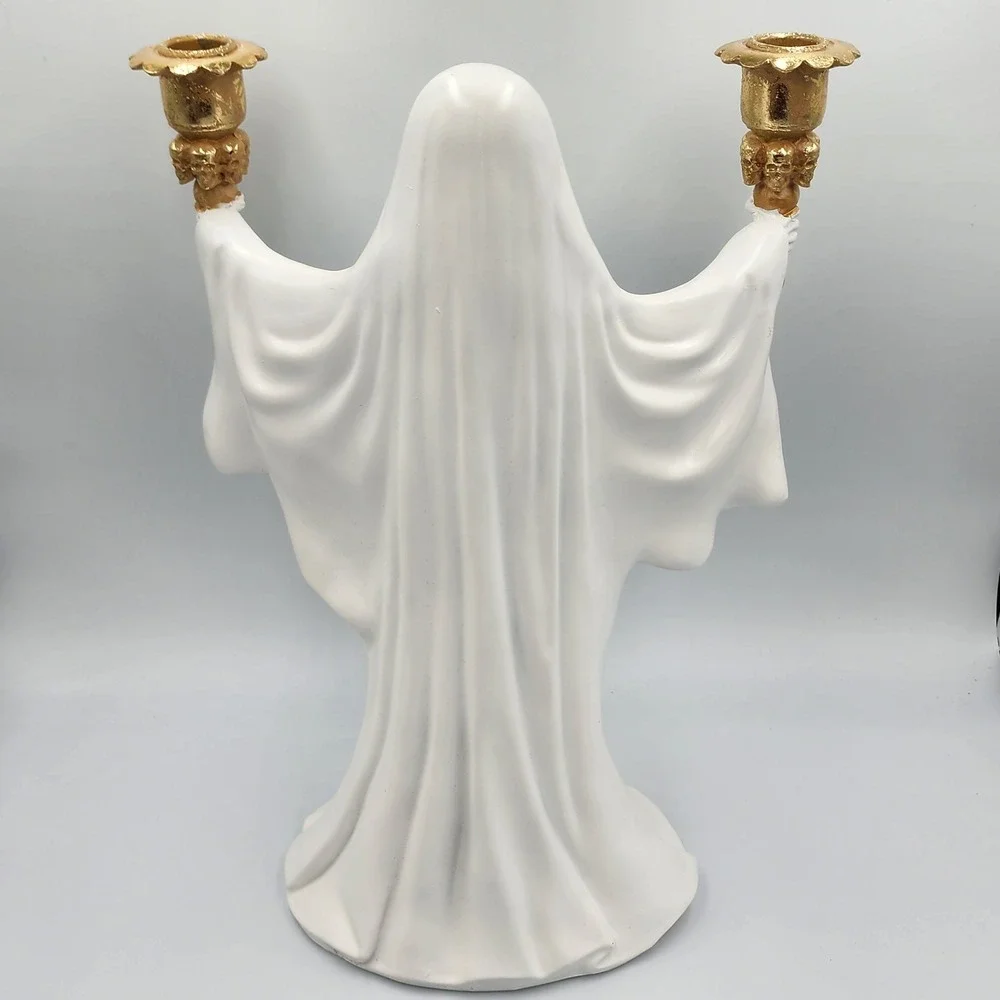 Halloween Ghost Candelabra Decor White Gold Skull Gothic Spooky 15
